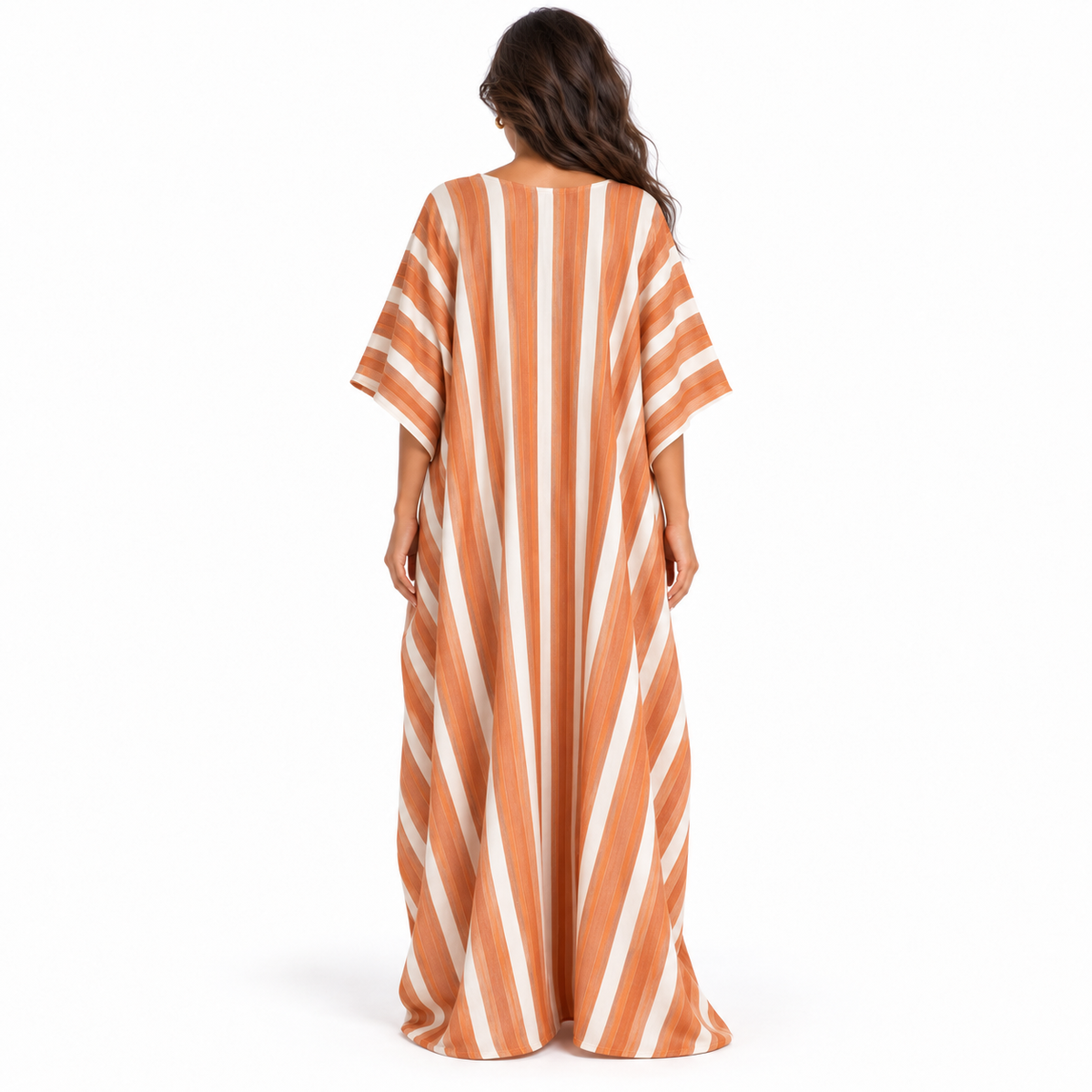 Elegant Orange Striped Linen Kaftan Dress-4