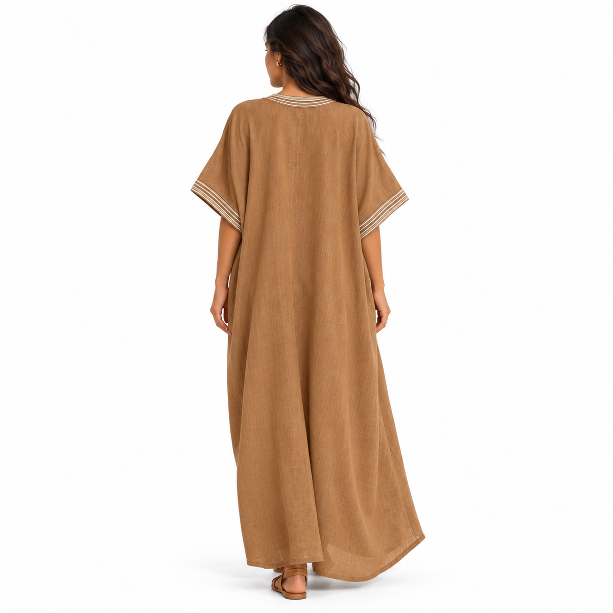 Elegant Dark Brown Linen Kaftan Dress-4