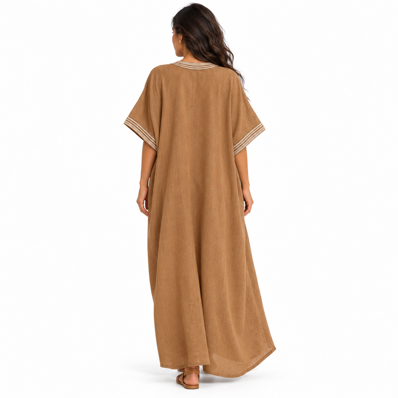 Elegant Dark Brown Linen Kaftan Dress-4
