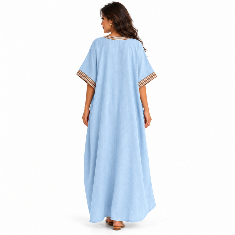 Elegant Sky Blue Linen Kaftan Dress-4