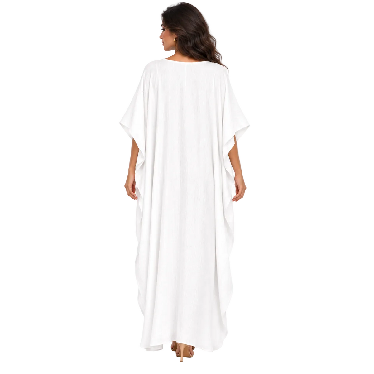 Elegant White Linen Kaftan Maxi Dress-4