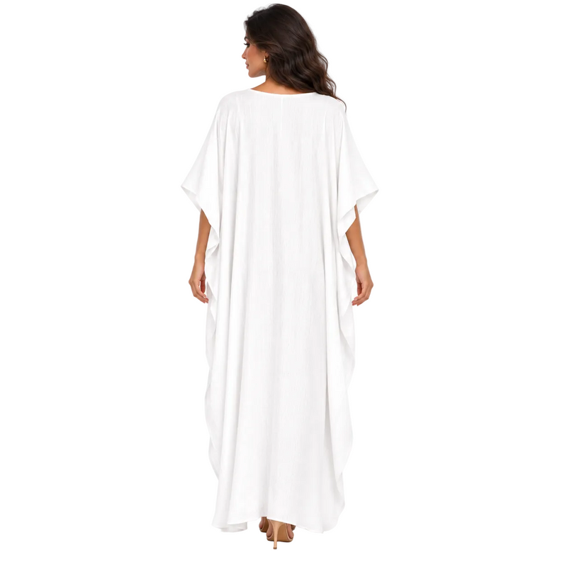 Elegant White Linen Kaftan Maxi Dress-4