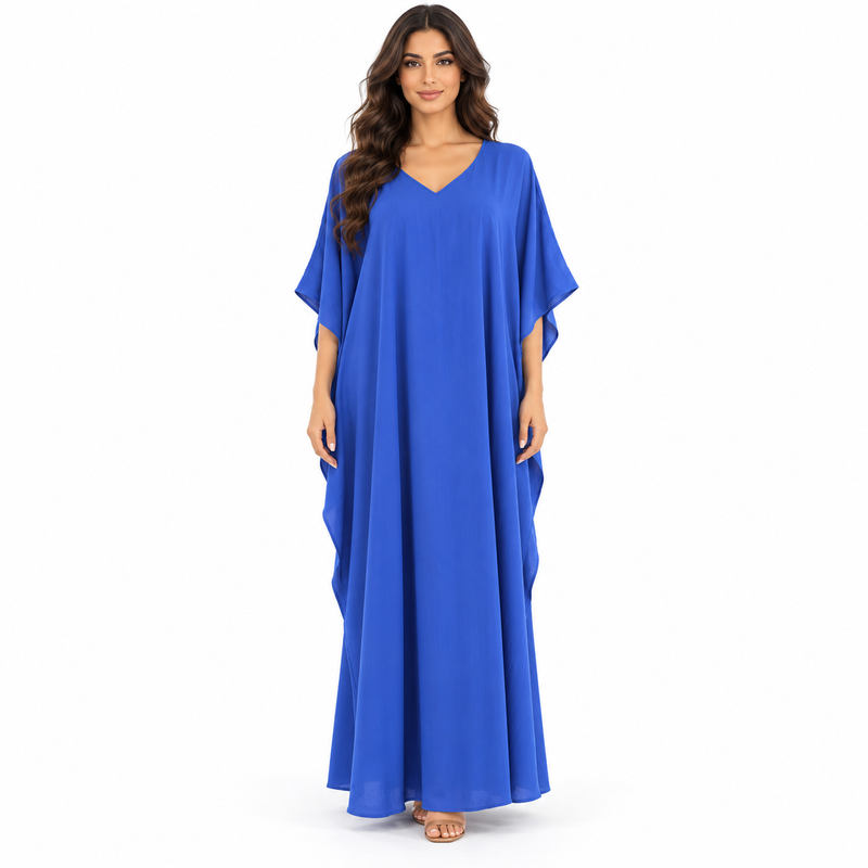Royal Blue Elegant Flowing Linen Kaftan-1