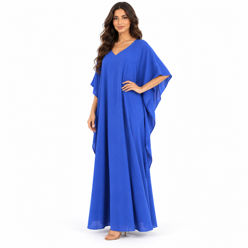 Royal Blue Elegant Flowing Linen Kaftan-2