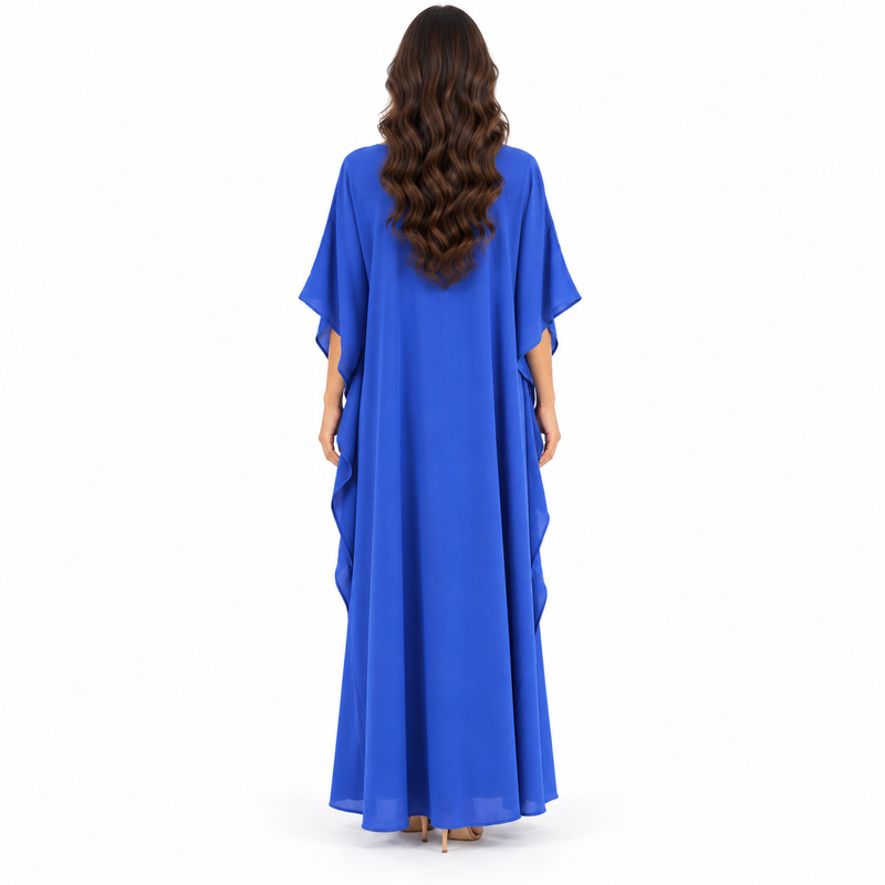Royal Blue Elegant Flowing Linen Kaftan-4