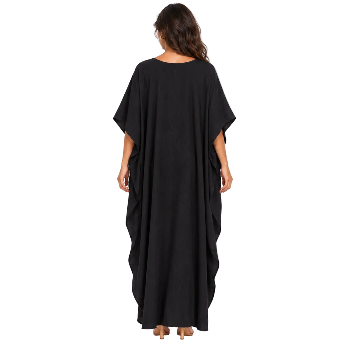 Elegant Black Linen Kaftan Maxi Dress-4