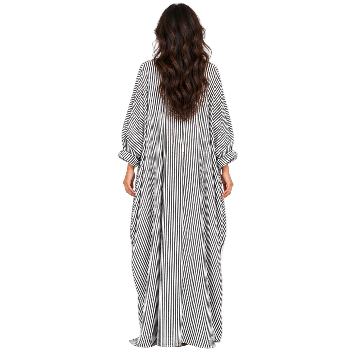 Elegant Black Striped Linen Kaftan Dress-4