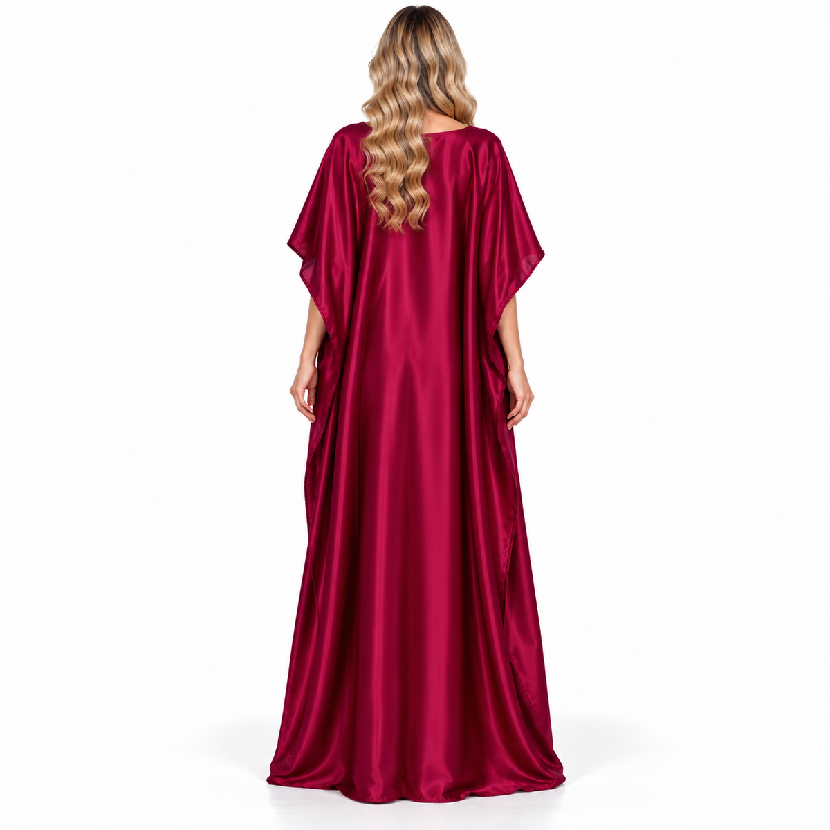 Red Satin Gold Embroidered Modern Kaftan-4