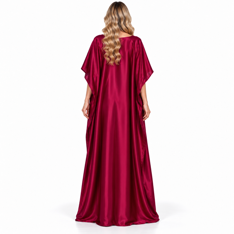 Red Satin Gold Embroidered Modern Kaftan-4