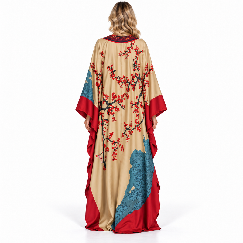 Beige Floral Print Elegant Modern Kaftan-4