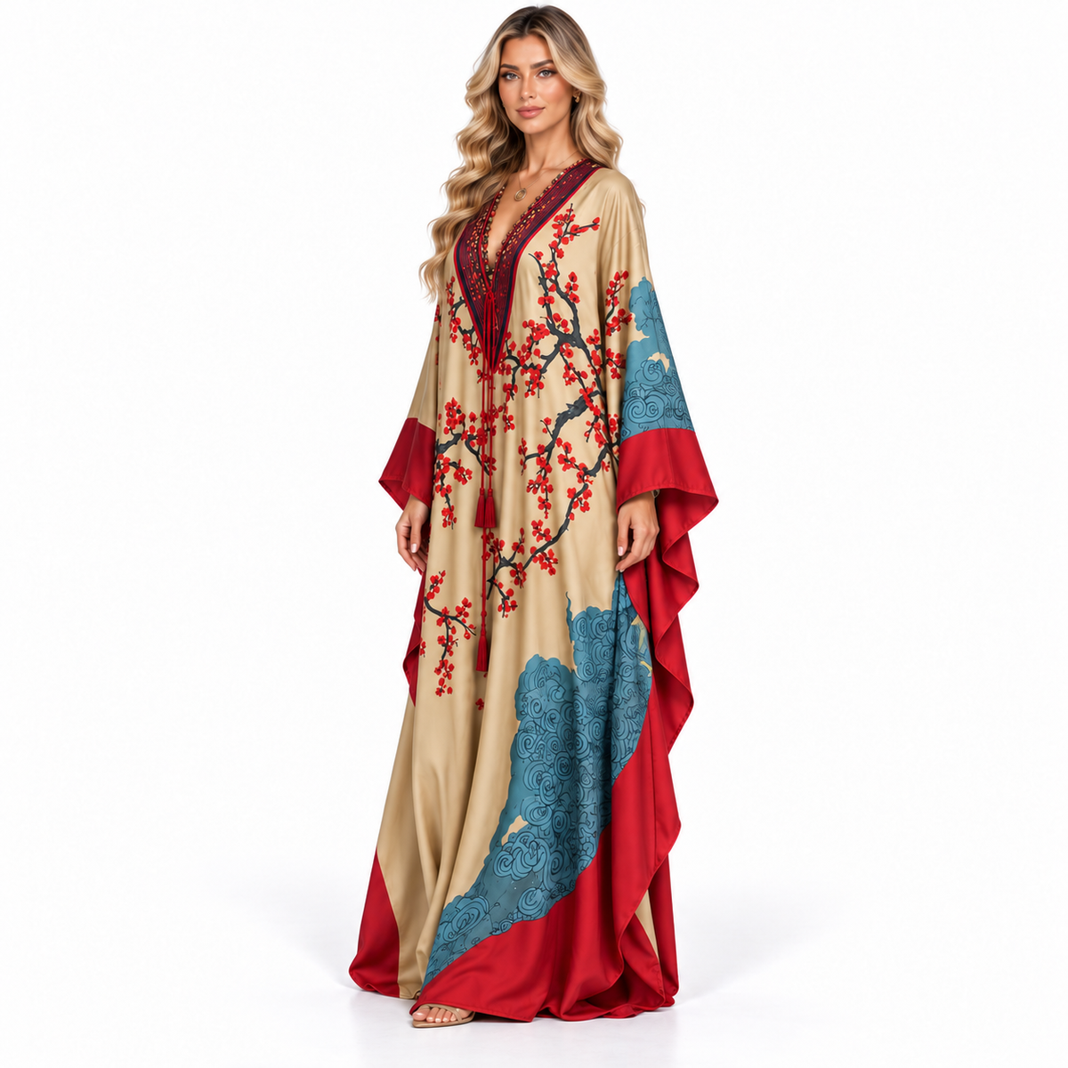 Beige Floral Print Elegant Modern Kaftan-2