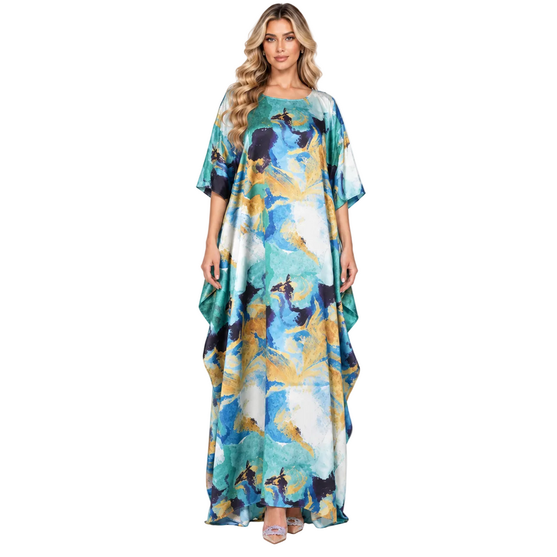 Elegant Green Abstract Watercolor Modern Kaftan-1