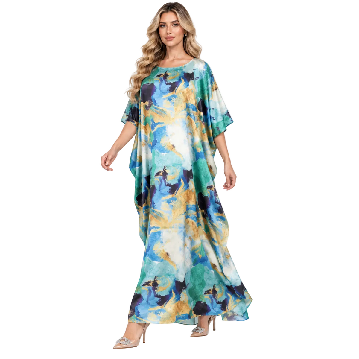 Elegant Green Abstract Watercolor Modern Kaftan-3