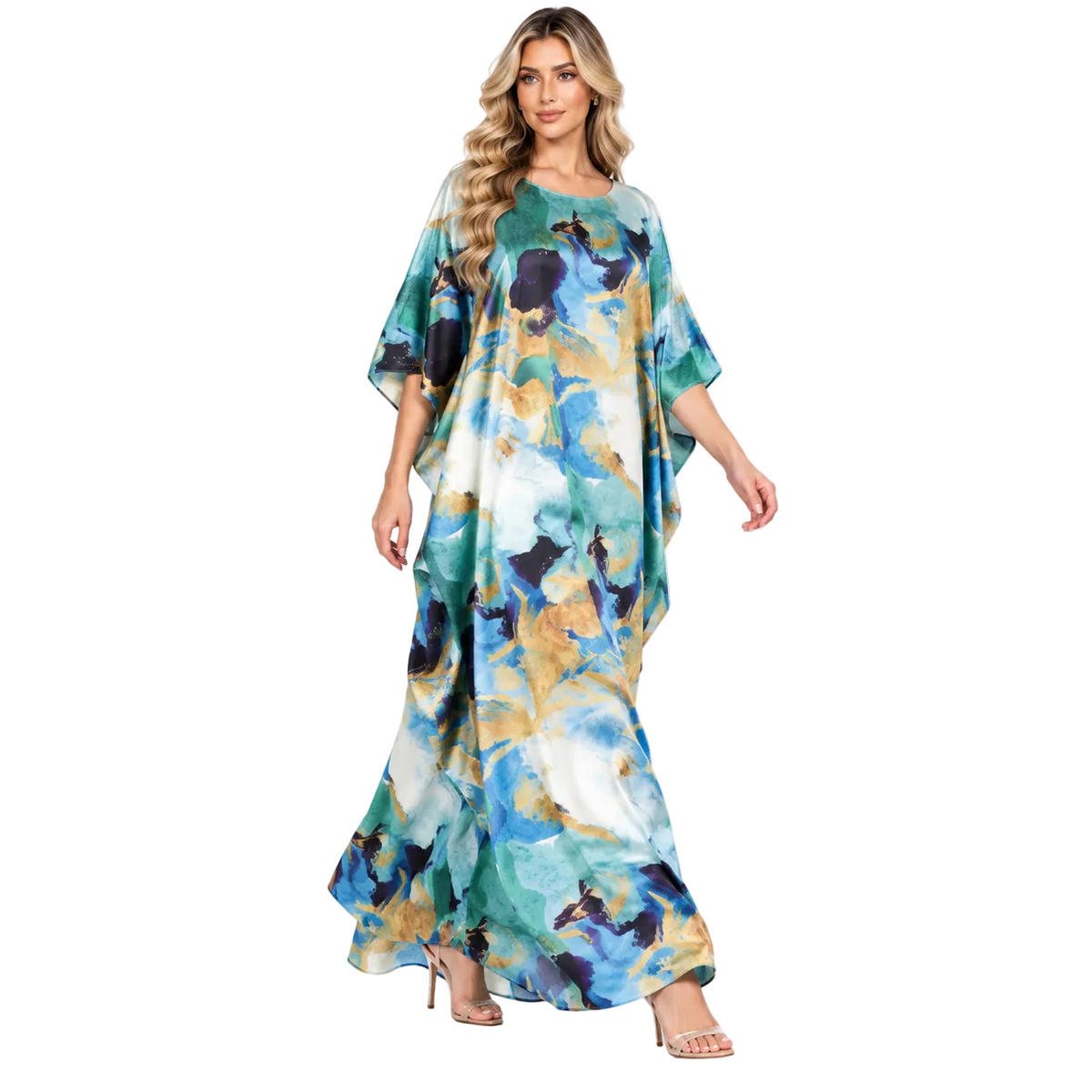 Elegant Green Abstract Watercolor Modern Kaftan-2