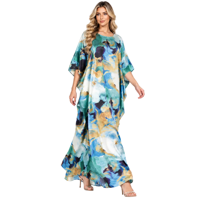 Elegant Green Abstract Watercolor Modern Kaftan-2