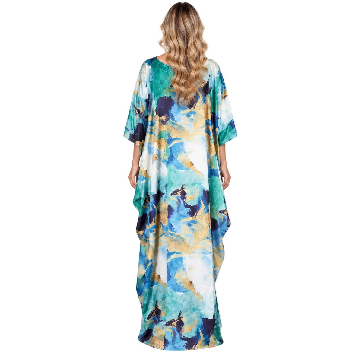 Elegant Green Abstract Watercolor Modern Kaftan-4