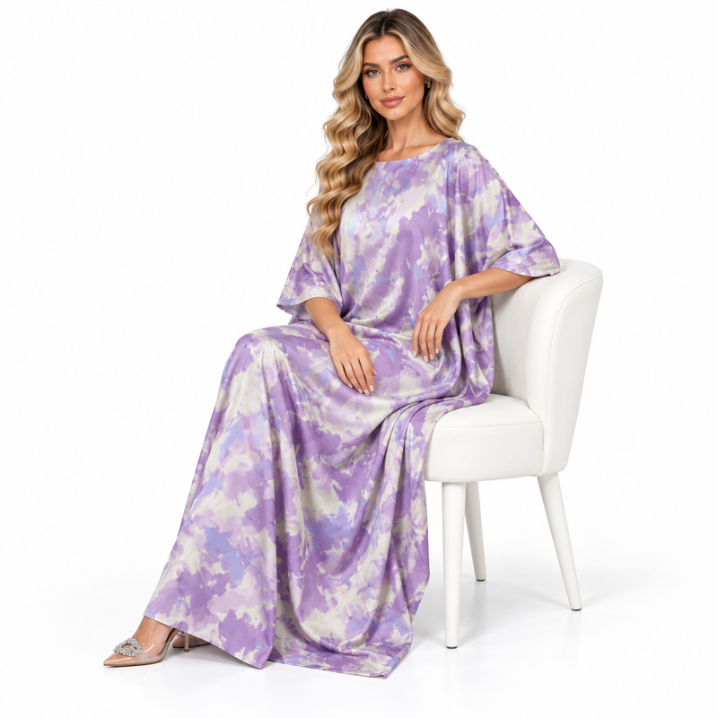 Lavender Purple Abstract Print Modern Kaftan-3