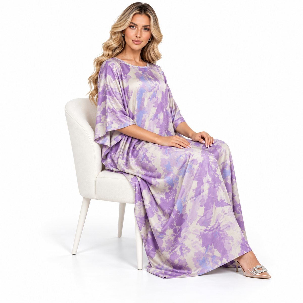 Lavender Purple Abstract Print Modern Kaftan-2