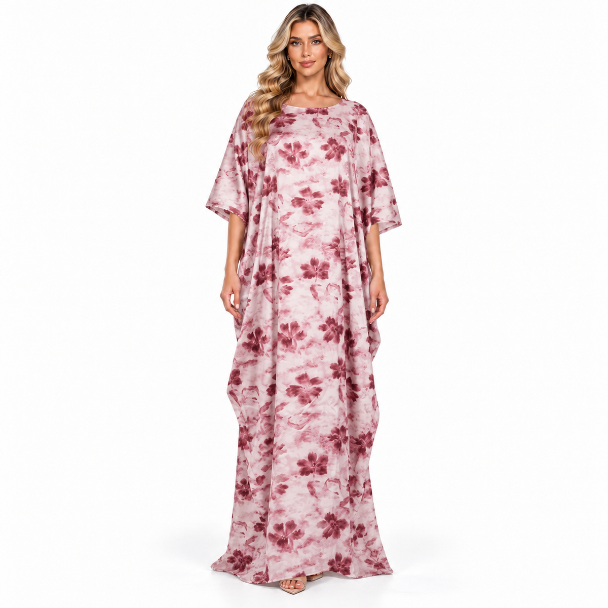 Pink Floral Printed Elegant Modern Kaftan-1