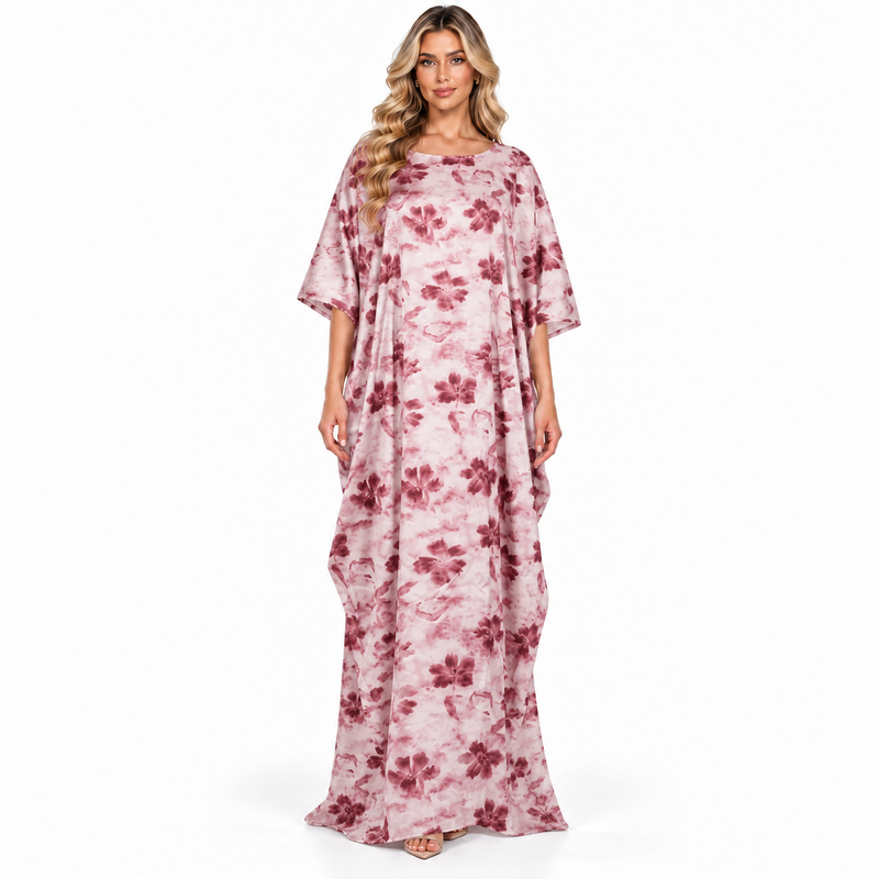 Pink Floral Printed Elegant Modern Kaftan-1