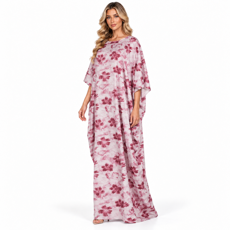 Pink Floral Printed Elegant Modern Kaftan-2