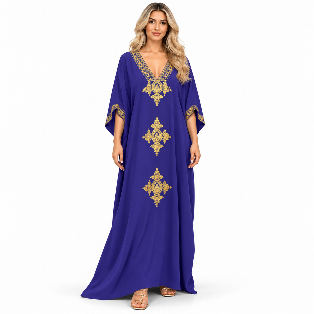 Royal Blue Gold Embroidery Modern Kaftan-1