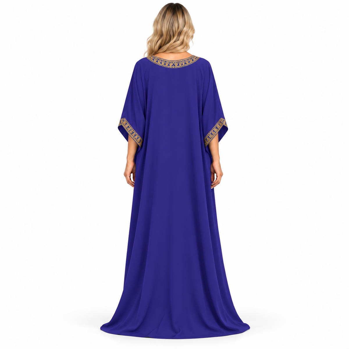 Royal Blue Gold Embroidery Modern Kaftan-4