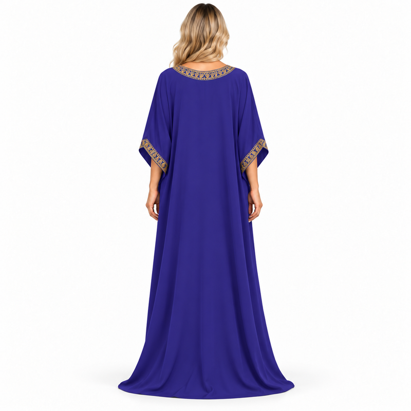 Royal Blue Gold Embroidery Modern Kaftan-4