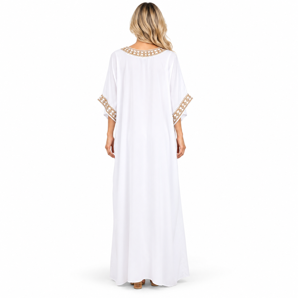 Elegant White Gold Embroidery Modern Kaftan-4