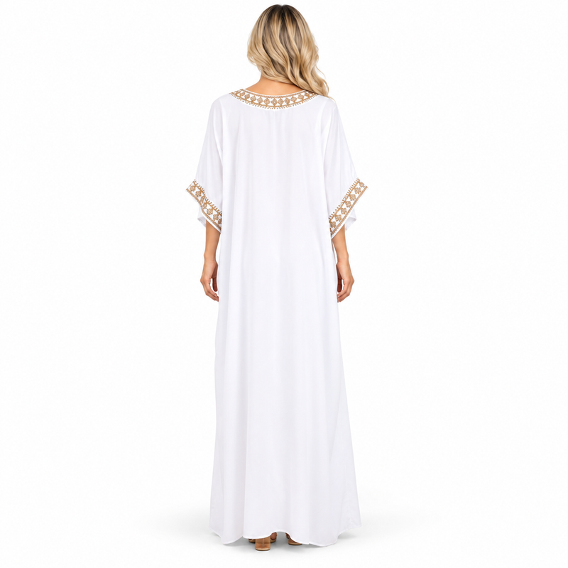 Elegant White Gold Embroidery Modern Kaftan-4
