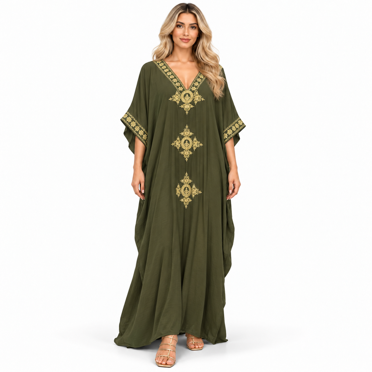 Modern Kaftan Olive Green Gold Embroidery-1