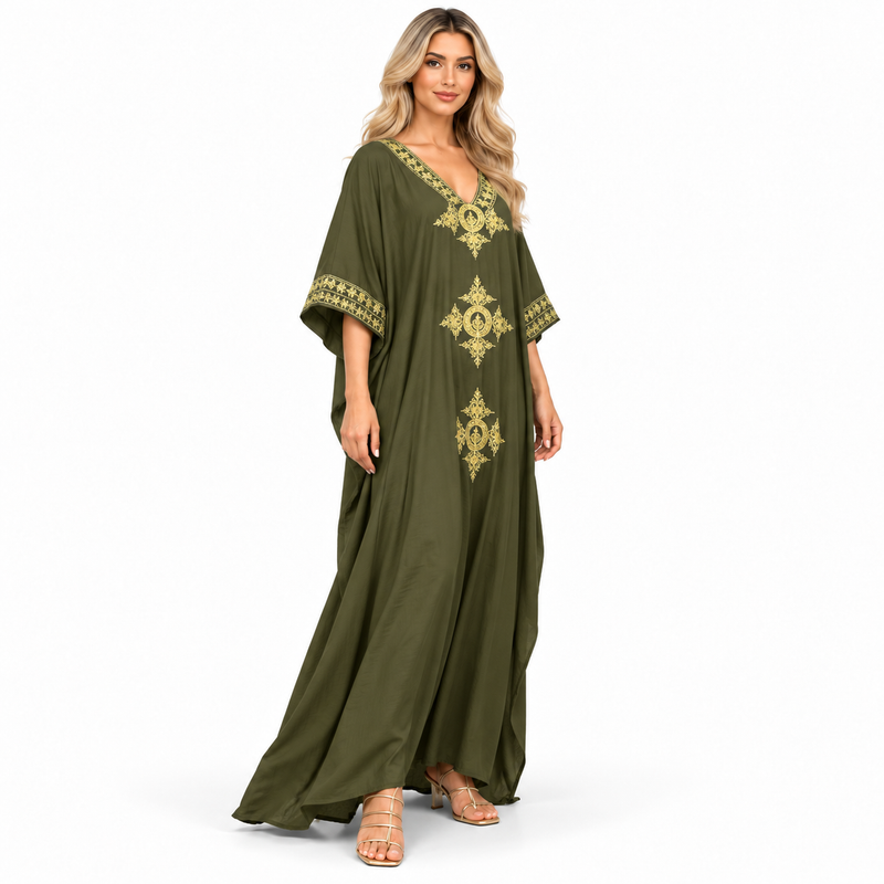 Modern Kaftan Olive Green Gold Embroidery-3