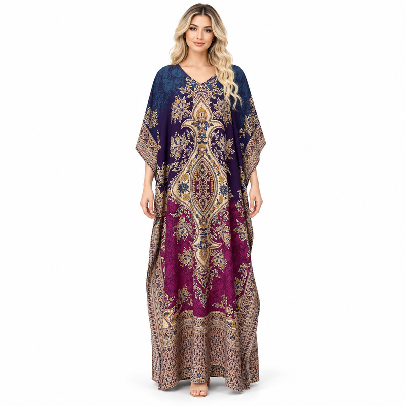 Elegant Navy Purple Paisley Modern Kaftan-1