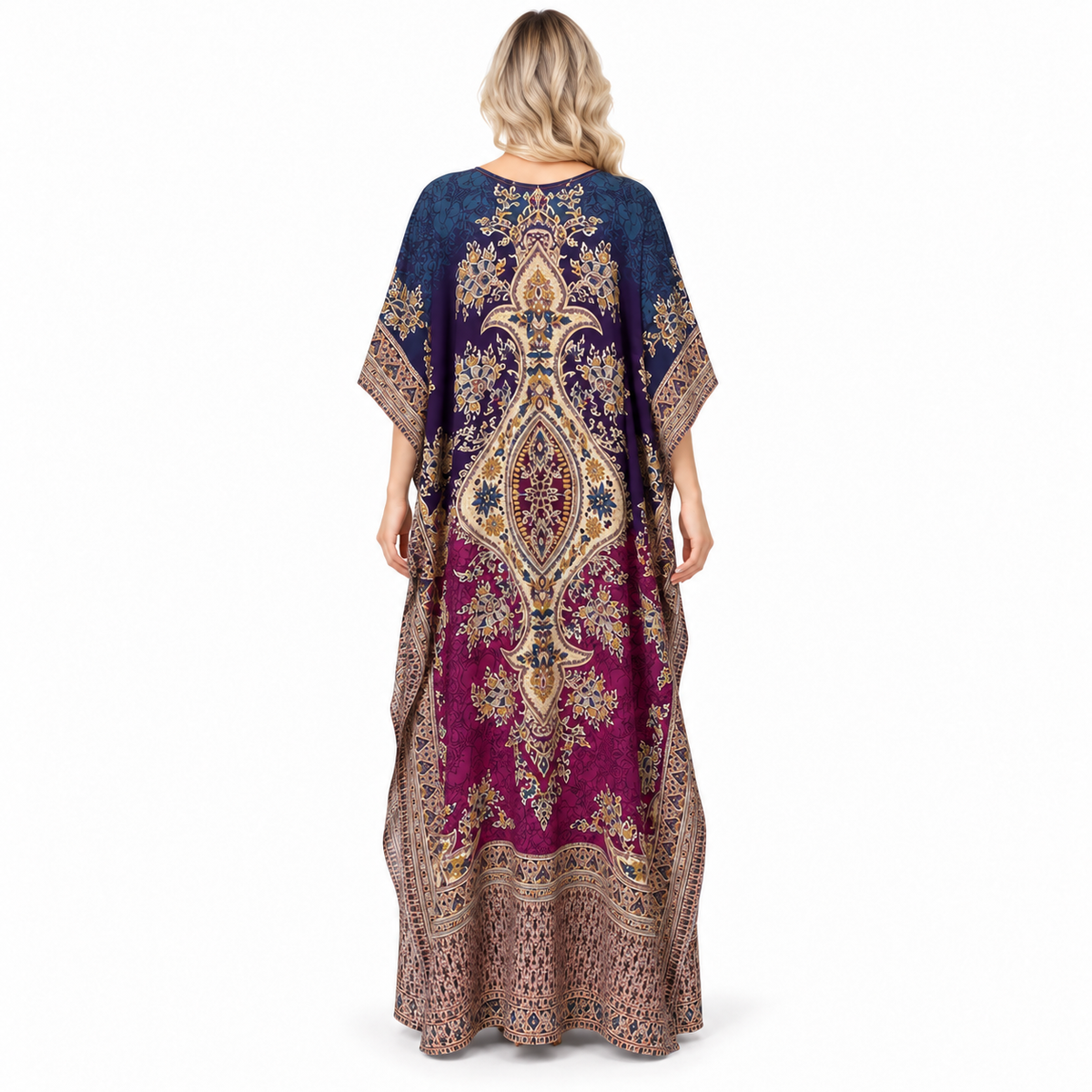 Elegant Navy Purple Paisley Modern Kaftan-4