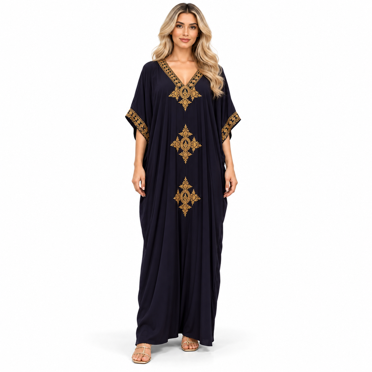 Elegant Navy Gold Embroidery Modern Kaftan-1