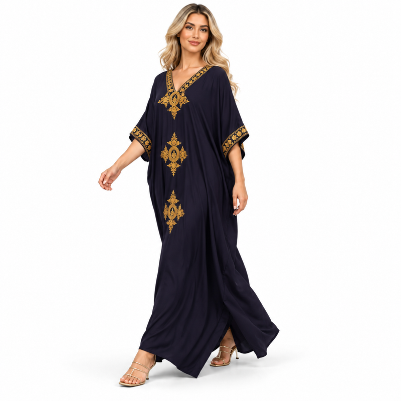 Elegant Navy Gold Embroidery Modern Kaftan-3