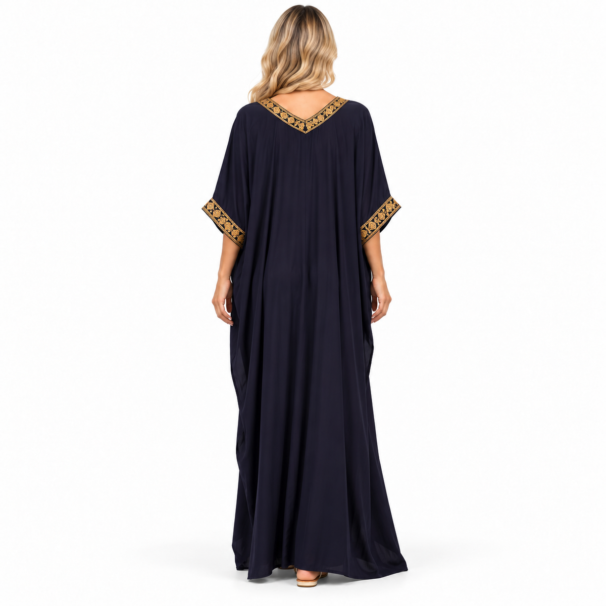 Elegant Navy Gold Embroidery Modern Kaftan-4