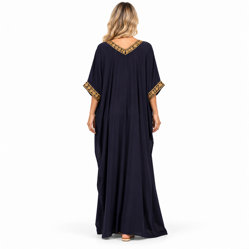 Elegant Navy Gold Embroidery Modern Kaftan-4