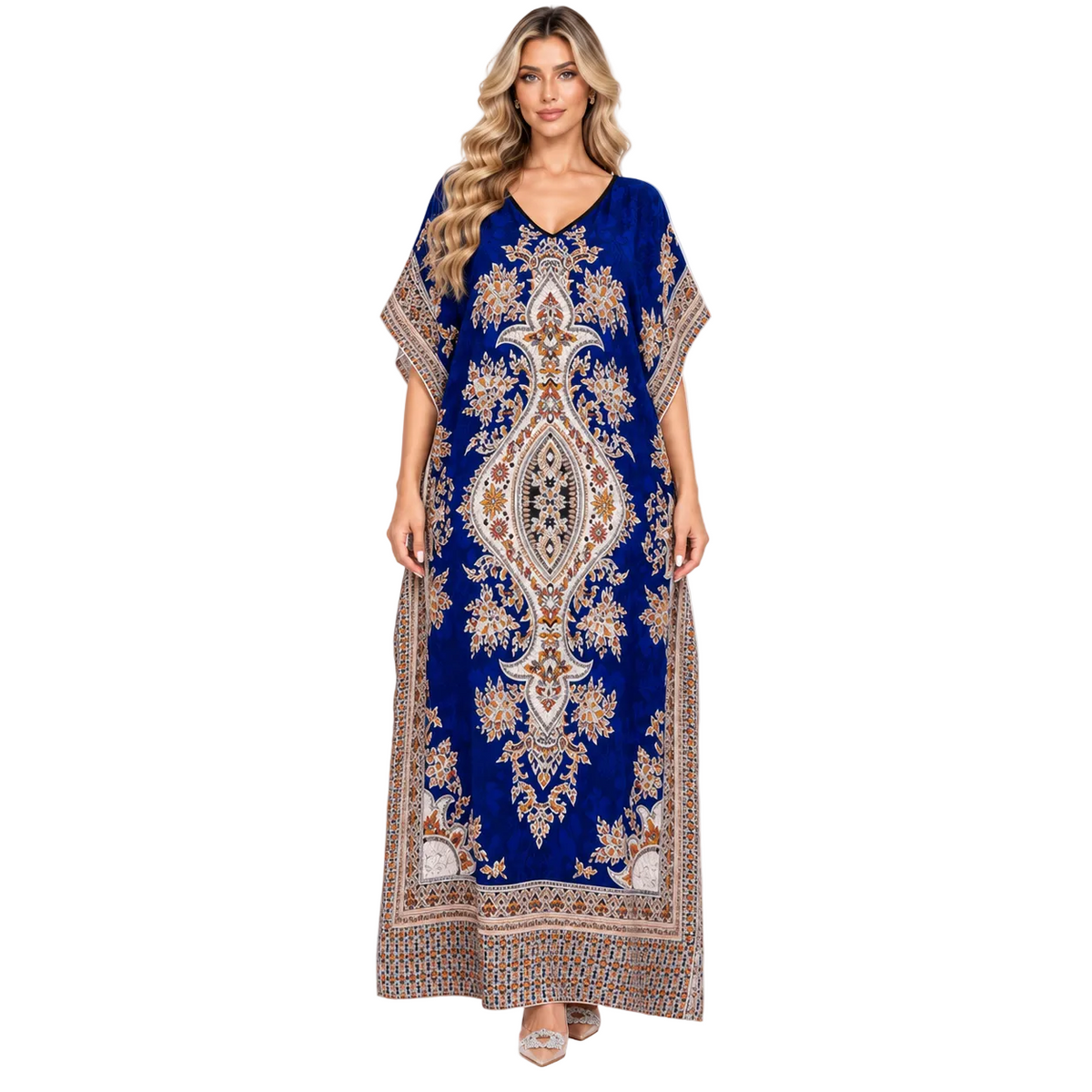 Royal Blue Ornate Print Modern Kaftan-1