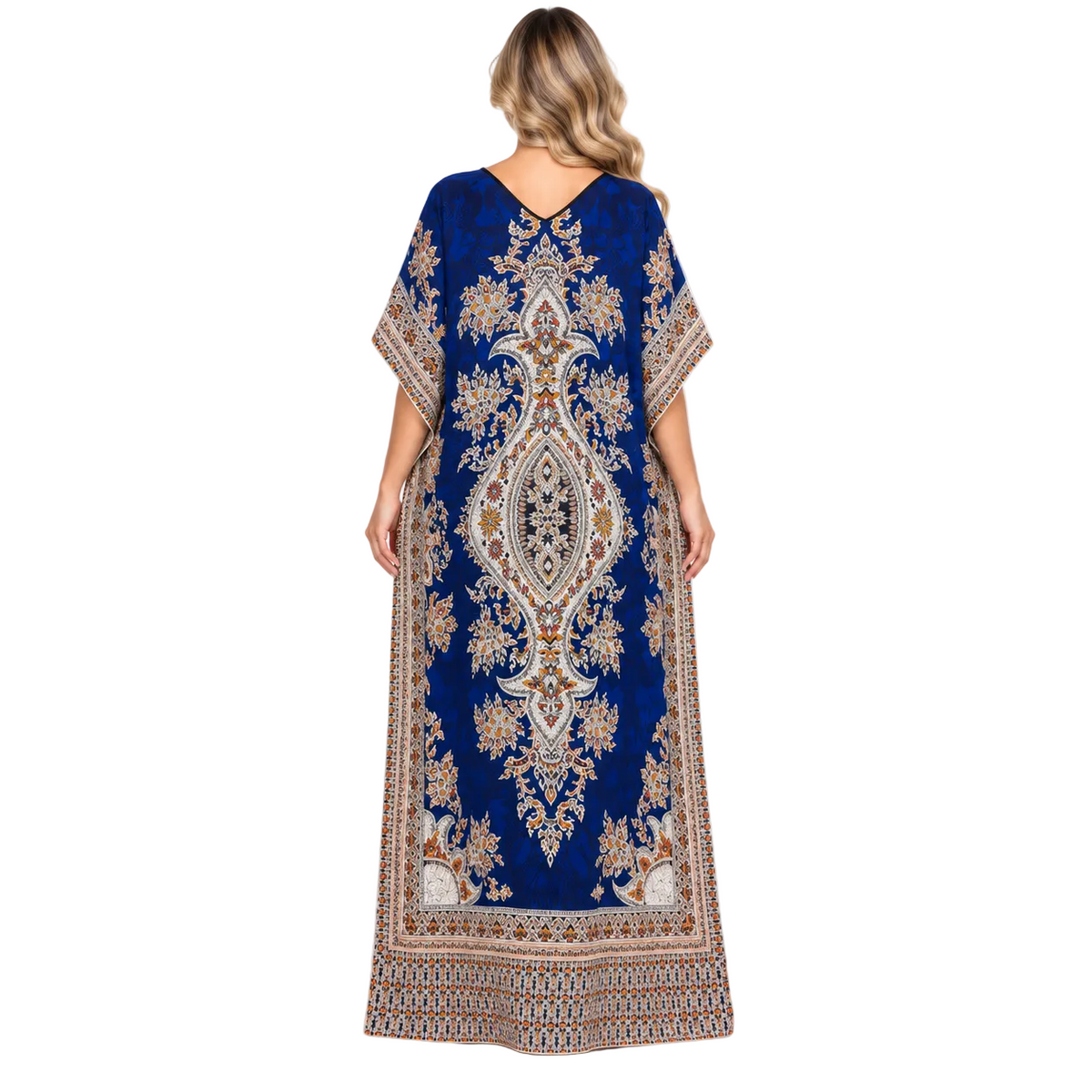 Royal Blue Ornate Print Modern Kaftan-4