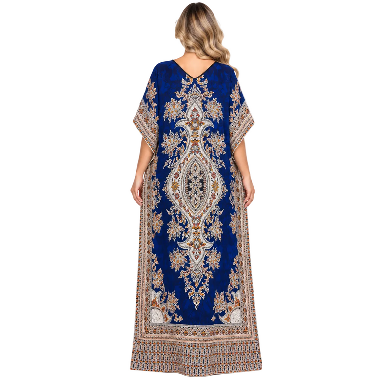 Royal Blue Ornate Print Modern Kaftan-4