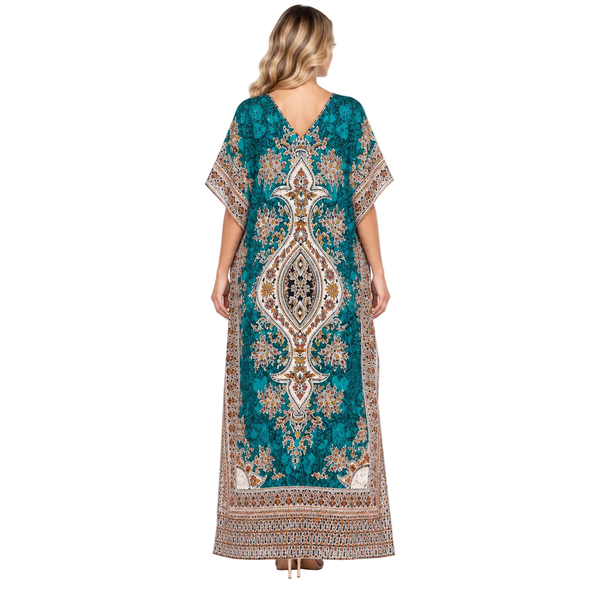 Green Ornate Paisley Print Modern Kaftan-4