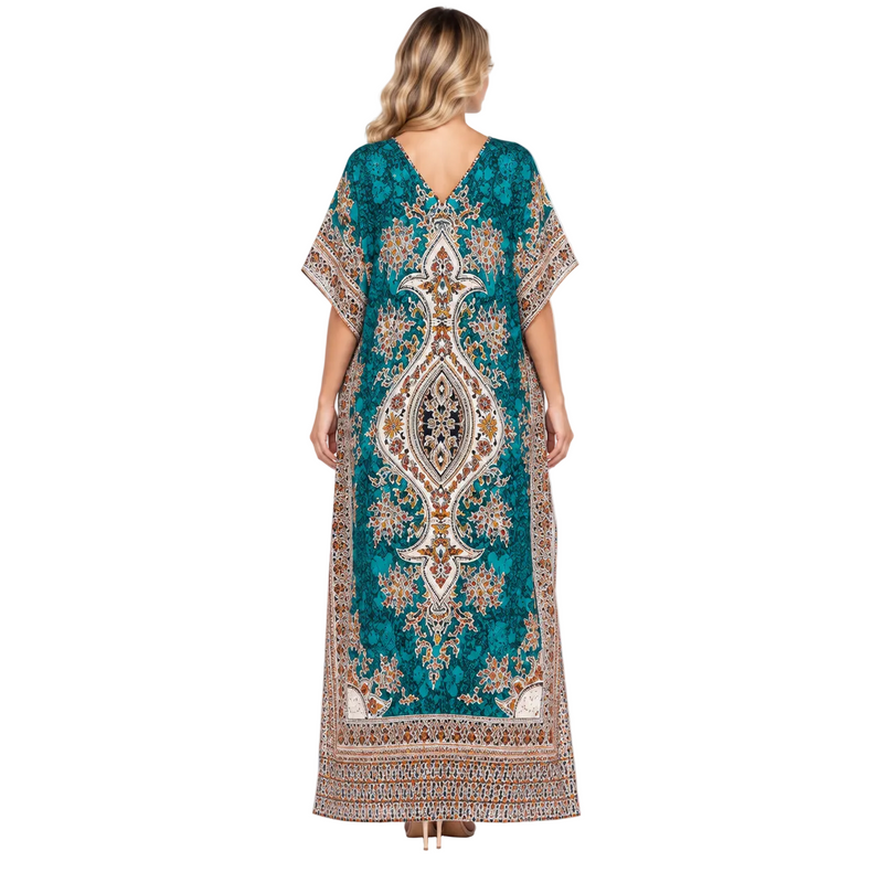 Green Ornate Paisley Print Modern Kaftan-4
