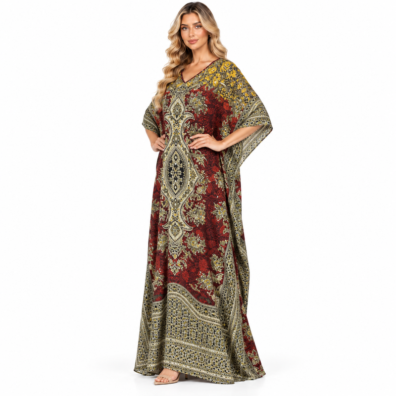 Yellow Ornate Paisley Printed Modern Kaftan-2