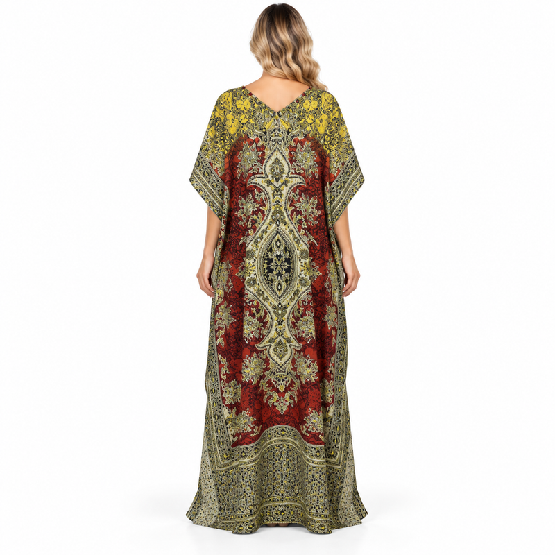 Yellow Ornate Paisley Printed Modern Kaftan-4