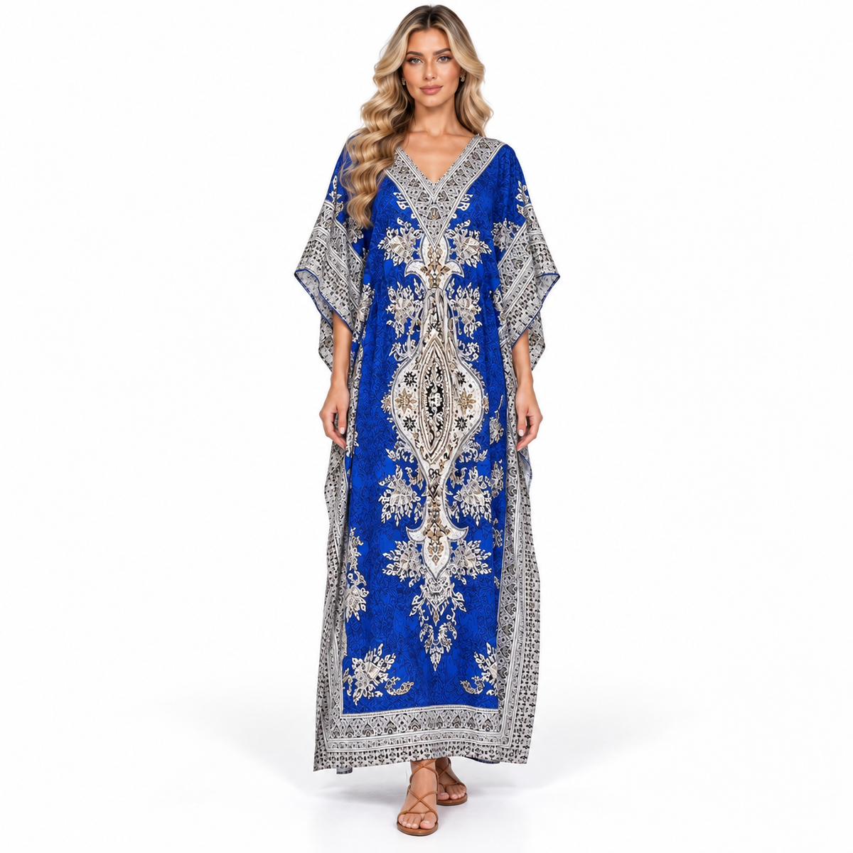 Royal Blue Printed Modern Kaftan Dress-1