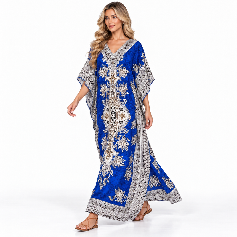 Royal Blue Printed Modern Kaftan Dress-3