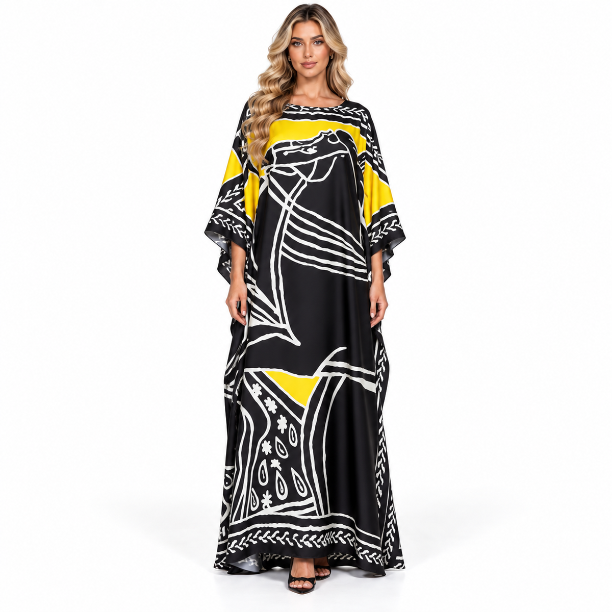 Elegant Black Yellow Abstract Modern Kaftan-1