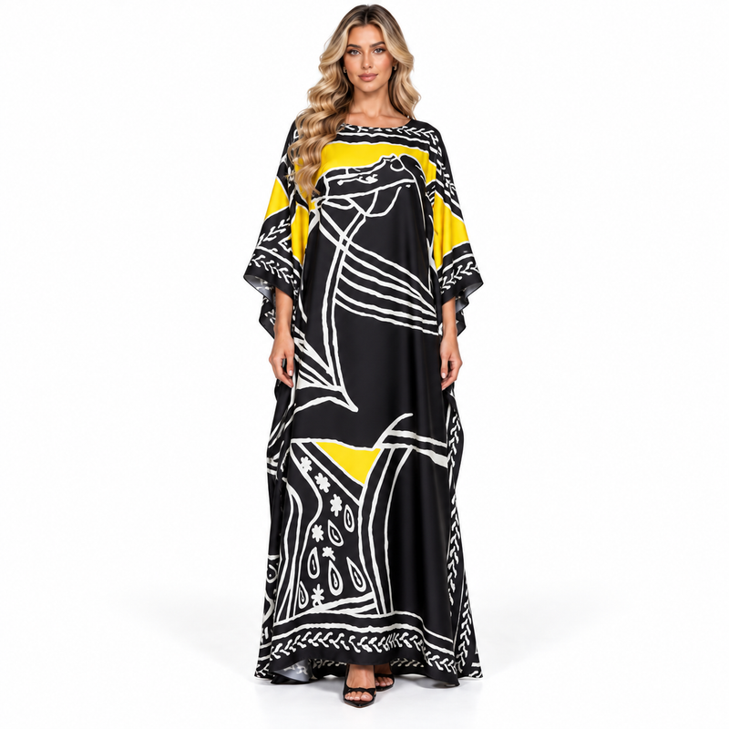 Elegant Black Yellow Abstract Modern Kaftan-1