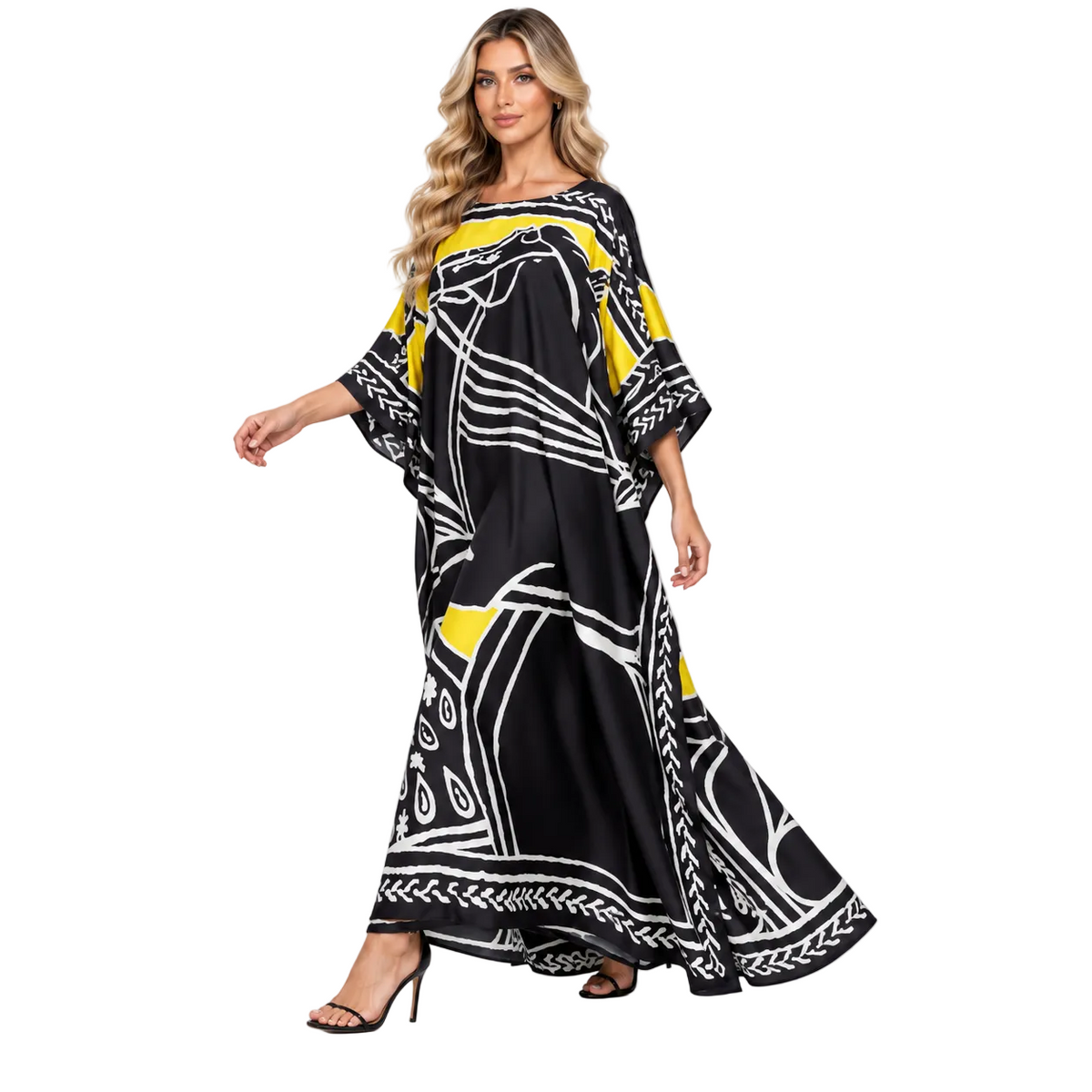 Elegant Black Yellow Abstract Modern Kaftan-3